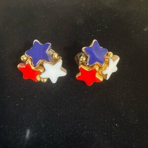 WEST GERMANY beautiful enameled, red white and blue clip earrings